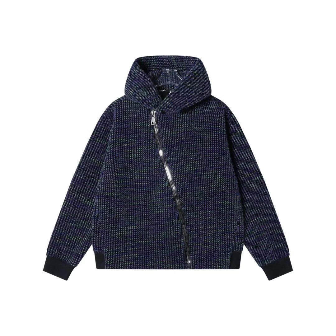 【专柜正品】2026秋冬新款男装休闲彩色竖纹斜拉链连帽卫衣外套C 蓝色 【高档轻奢】 XL 【建议130-150斤】
