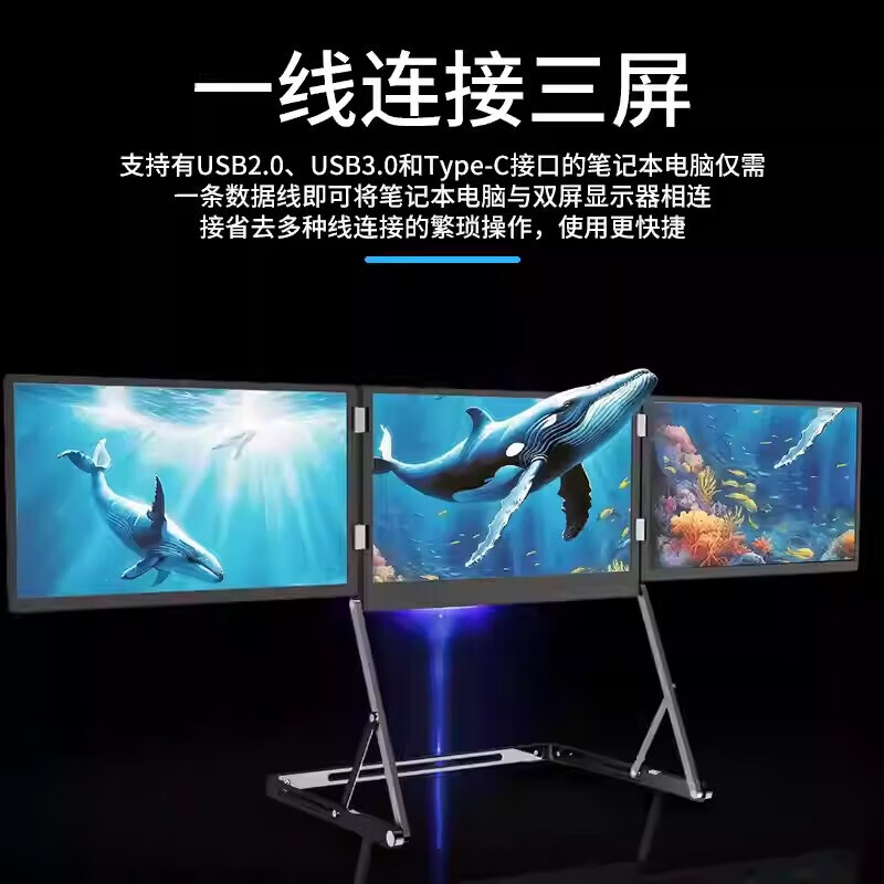 MAJORWAY四屏五屏炒股专用多屏显示器便携屏笔记本扩展分屏三屏可折叠外接副屏Mac mini多屏显示器一线通 14吋三折屏【Mac/win】一线通一体式支架