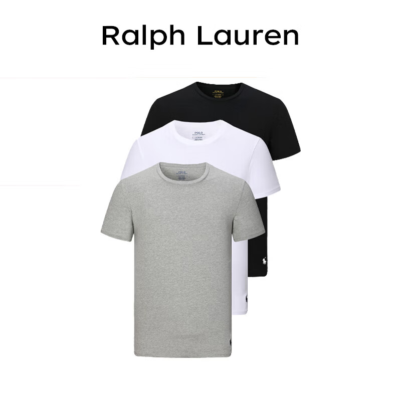 RALPH LAUREN 拉夫劳伦夏季新款潮流纯棉男短袖T恤打底衫3件装黑白灰L