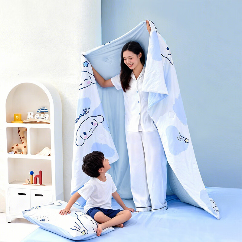 水星家纺儿童夏凉被空调被A类纯棉抗菌可机洗夏被芯薄被子宿舍夏凉被 海盐大耳狗Pro全棉针织夏被 120cm*150cm