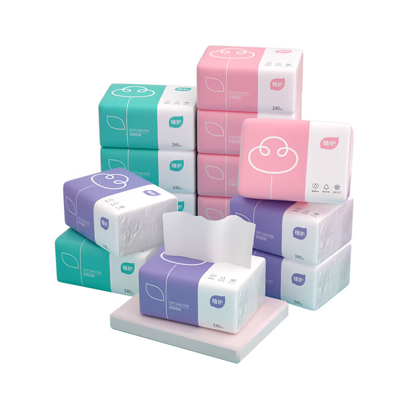 植护【优选好物】 三色花压花抽纸4层 240张 三色花 4层 60抽*4包