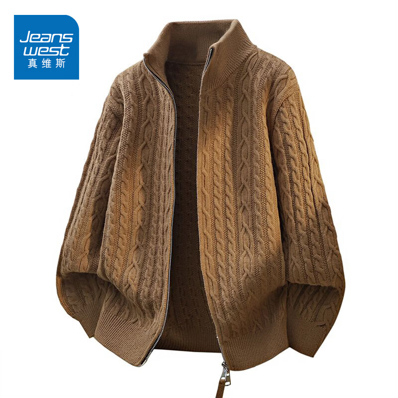 真维斯（Jeanswest）官方美拉德针织衫外套男士秋冬季美式男生复古男款毛衣 卡其色 【官方正品】 M 【建议90-105斤】
