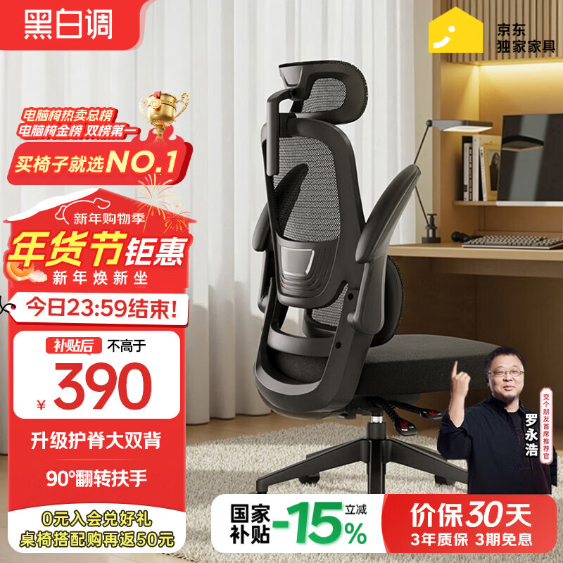 黑白调P1二代 人体工学椅电脑电竞椅子人工力学座椅办公椅 双背联动扶手