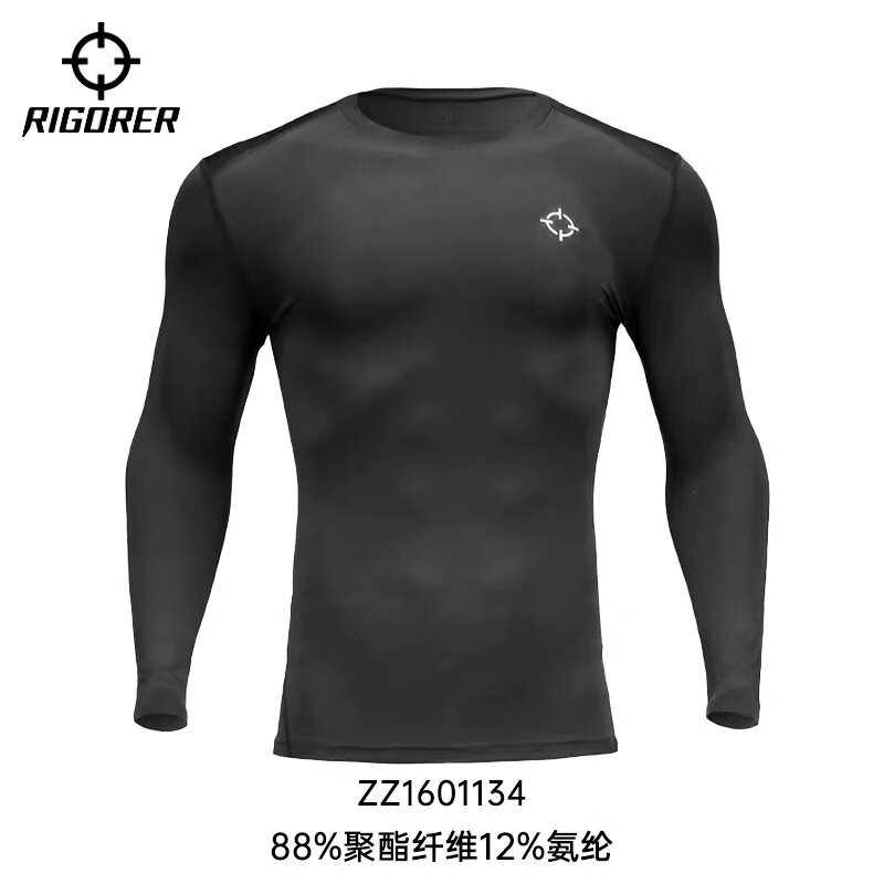 准者（RIGORER）紧身T恤长袖男秋冬加绒跑步训练健身套装运动高弹速干压缩衣 【长袖】纯正黑ZZ1601134 XS