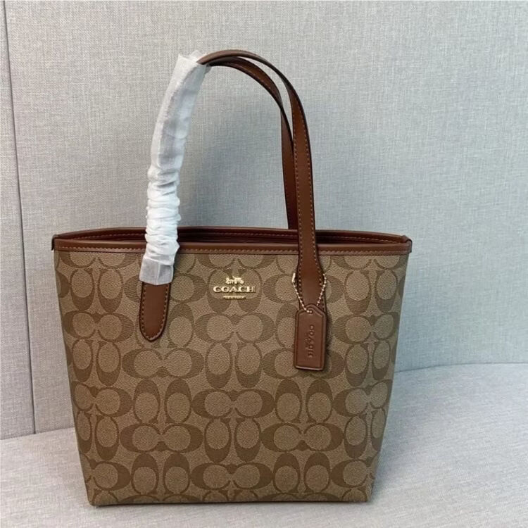 奥莱蔻家City23小托特包经典老花菜篮子单肩手提斜挎通勤时尚女包 老花棕+飞机盒礼袋