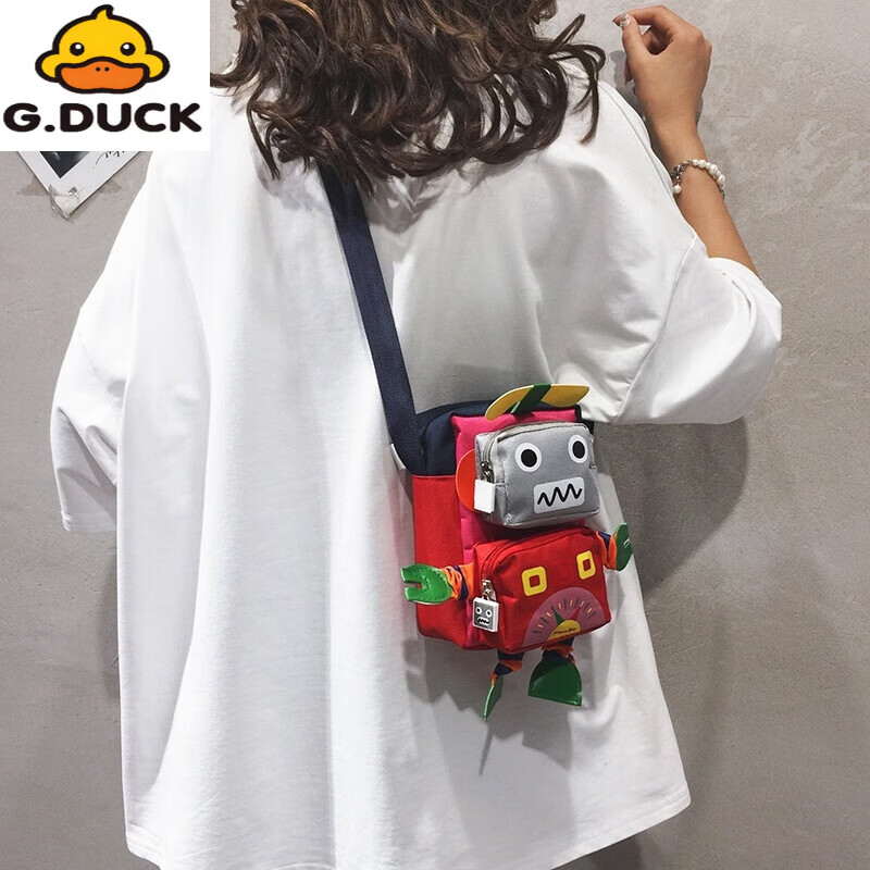 G.duck布小包包新款2026新品个性卡通搞怪男女儿童可爱单肩斜挎潮流包 蓝色