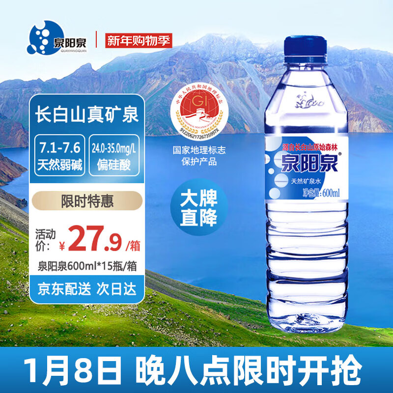 泉阳泉（QUANYANGQUAN） 长白山 天然矿泉水 泡茶水 600ml*15瓶