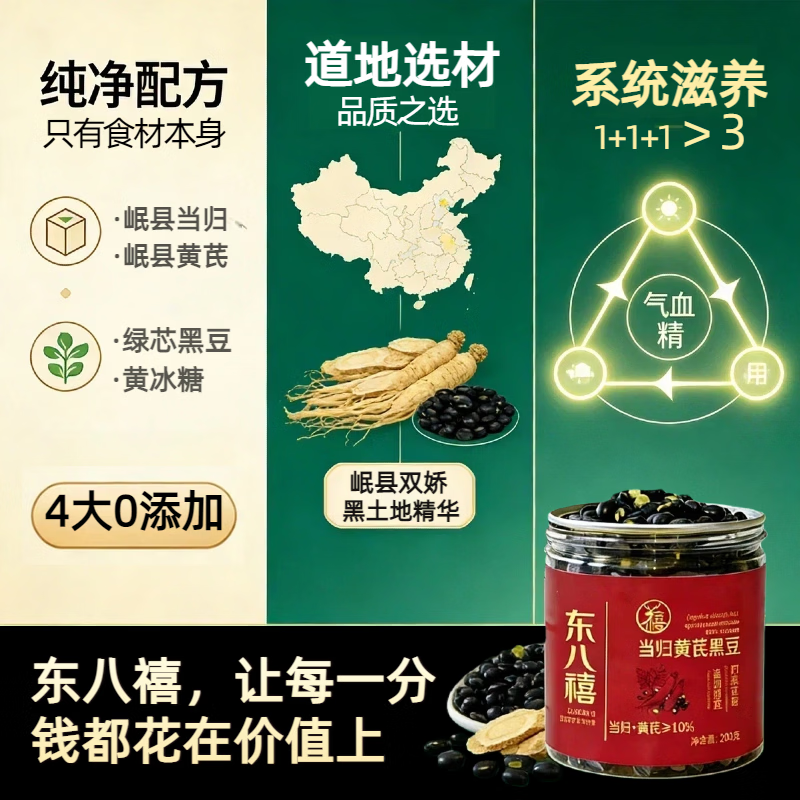 东八禧当归黄芪黑豆药食同源健康零食补气养血办公室滋补排行榜绿心黑豆 【加强版】黄芪当归黑豆 200g*1罐 尝鲜装 当归/黄芪/绿芯黑豆/冰糖