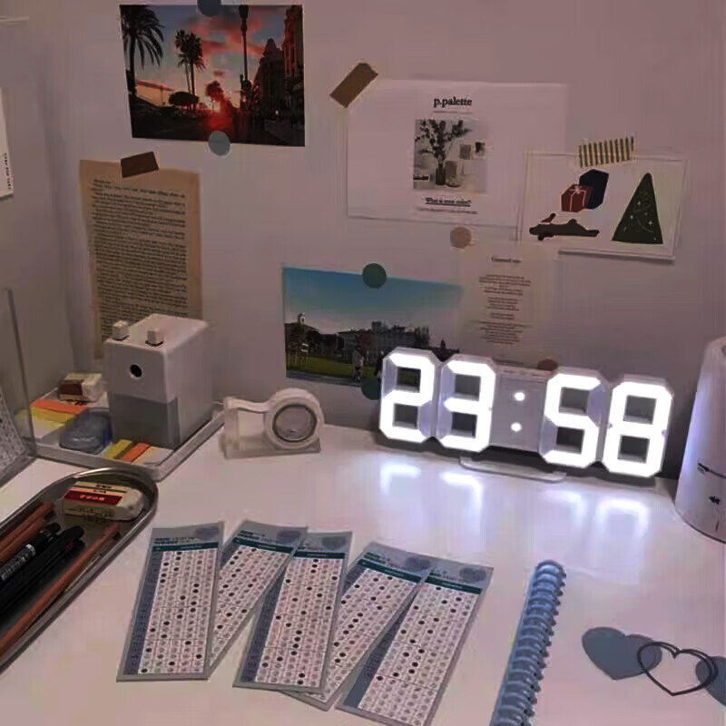 山头林村【甄选百货】 闹钟学生专用 起床多功能卧室宿舍电子夜光时钟3D桌面摆件 【白壳白灯】