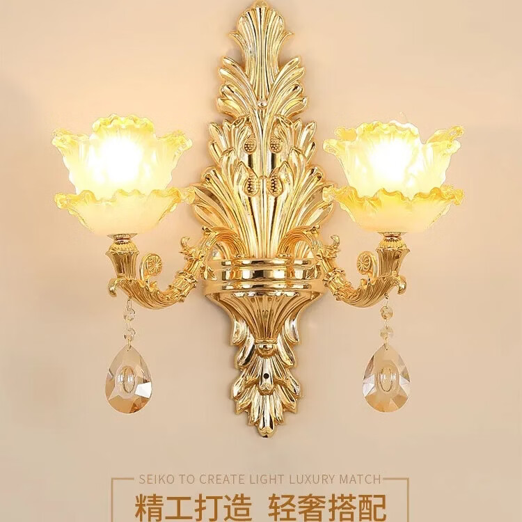 轻奢欧式壁灯客厅卧室走廊楼梯灯美式复古酒店会所墙壁灯过道灯具 B款双头客厅电视背景墙装饰流行中山灯具壁灯