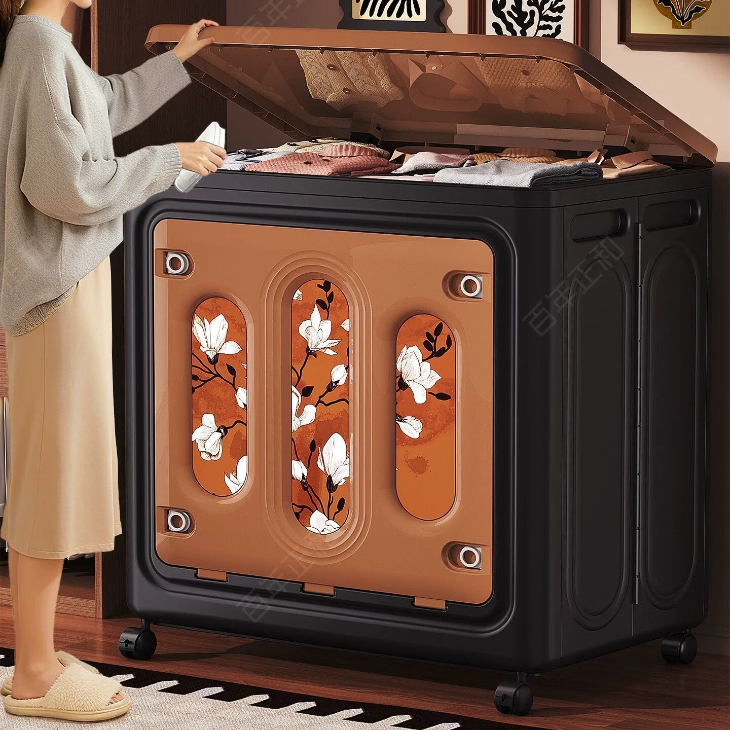 水天一方新中式收纳柜大容量翻盖收纳箱卧室客厅储物箱衣服衣物被子折叠箱 260L超大容量【加厚折叠式】