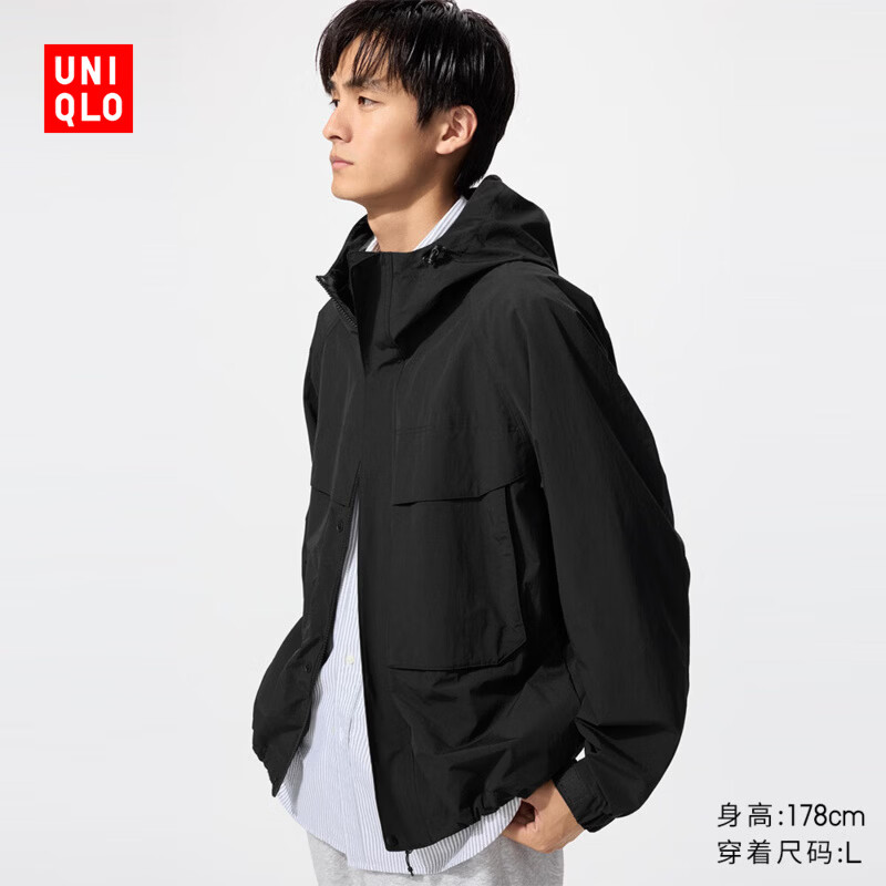 优衣库男装女装防风连帽外套/夹克户外休闲478231 09 黑色 XL