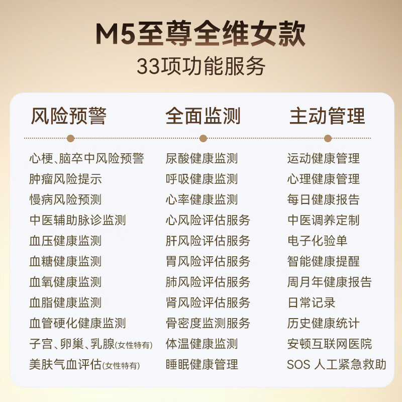 安顿智能手表手环血压血糖趋势监测手表心率血氧血脂心梗脑卒中预警手表送礼父母长辈节日礼物M5 【新年礼盒款】全维版-女款