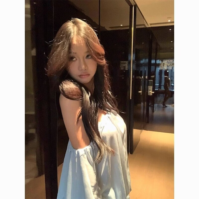 潮流韩版天丝连衣裙一字肩蝙蝠袖包臀裙简约通勤青春包臀短裙 蓝色(高品质) XL