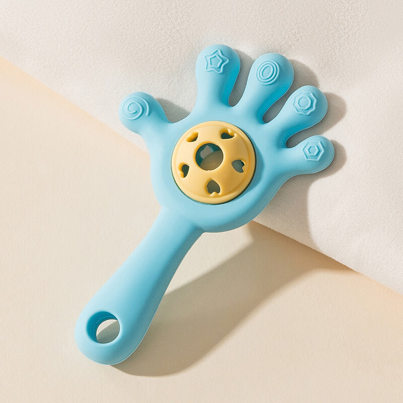 彩虹房子婴儿手掌摇铃玩具0-1岁抓握训练早教 手掌天空蓝