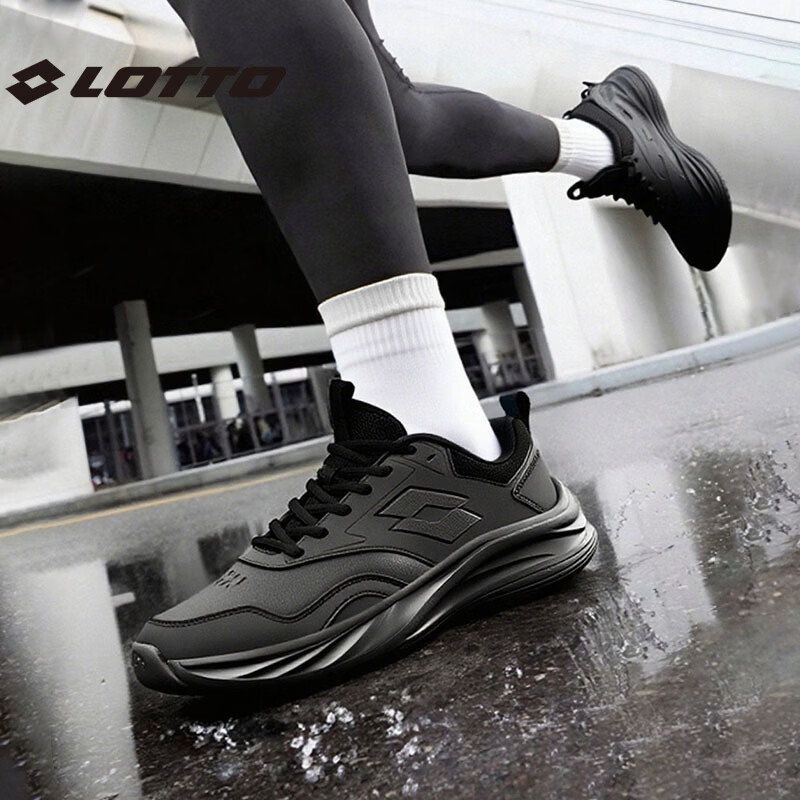 乐途（LOTTO）跑步鞋男女同款运动鞋防滑耐磨减震透气春秋户外休闲鞋 黑色【1178】 42