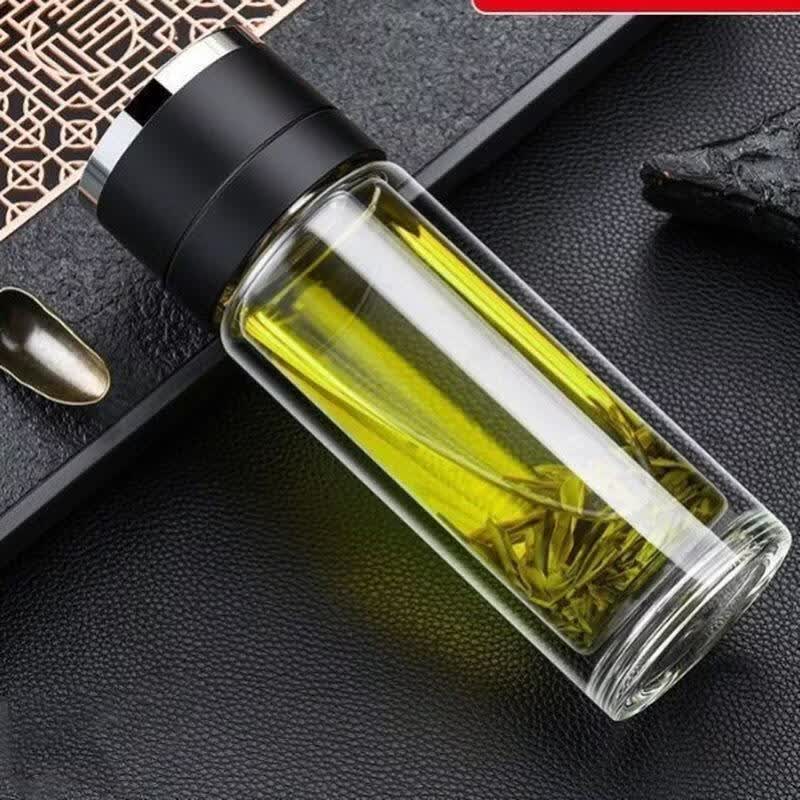 摔不烂钢化玻璃杯一键开盖双大容量茶水分离泡茶杯子男 一键开盖【700毫升-黑色-加厚防爆】