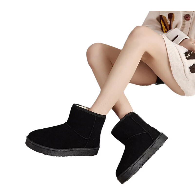 贝婴初(BEIYINGCHU)雪地靴女款短筒加绒加厚保暖棉鞋防滑冬季新款鞋子女学生韩版女鞋 灰色加厚款 41