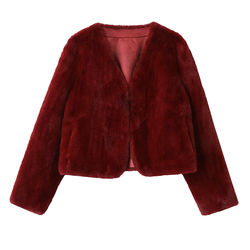 小香风颗粒绒短款外套女2026春季新款时尚小个子加厚保暖毛毛大衣 米白色 XL