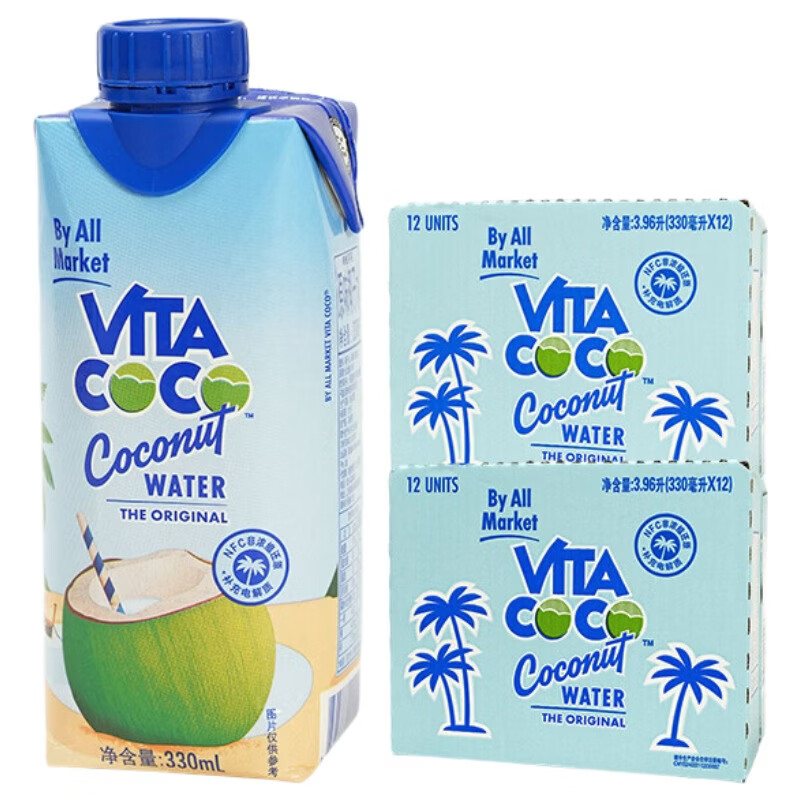 唯他可可（Vita Coco）椰汁清甜爽口純正香濃 唯特清椰純天然椰子水電解質(zhì)飲料植物飲料 330ml*24瓶【2箱裝】 【特惠購(gòu)】日期至26年7月中！！！