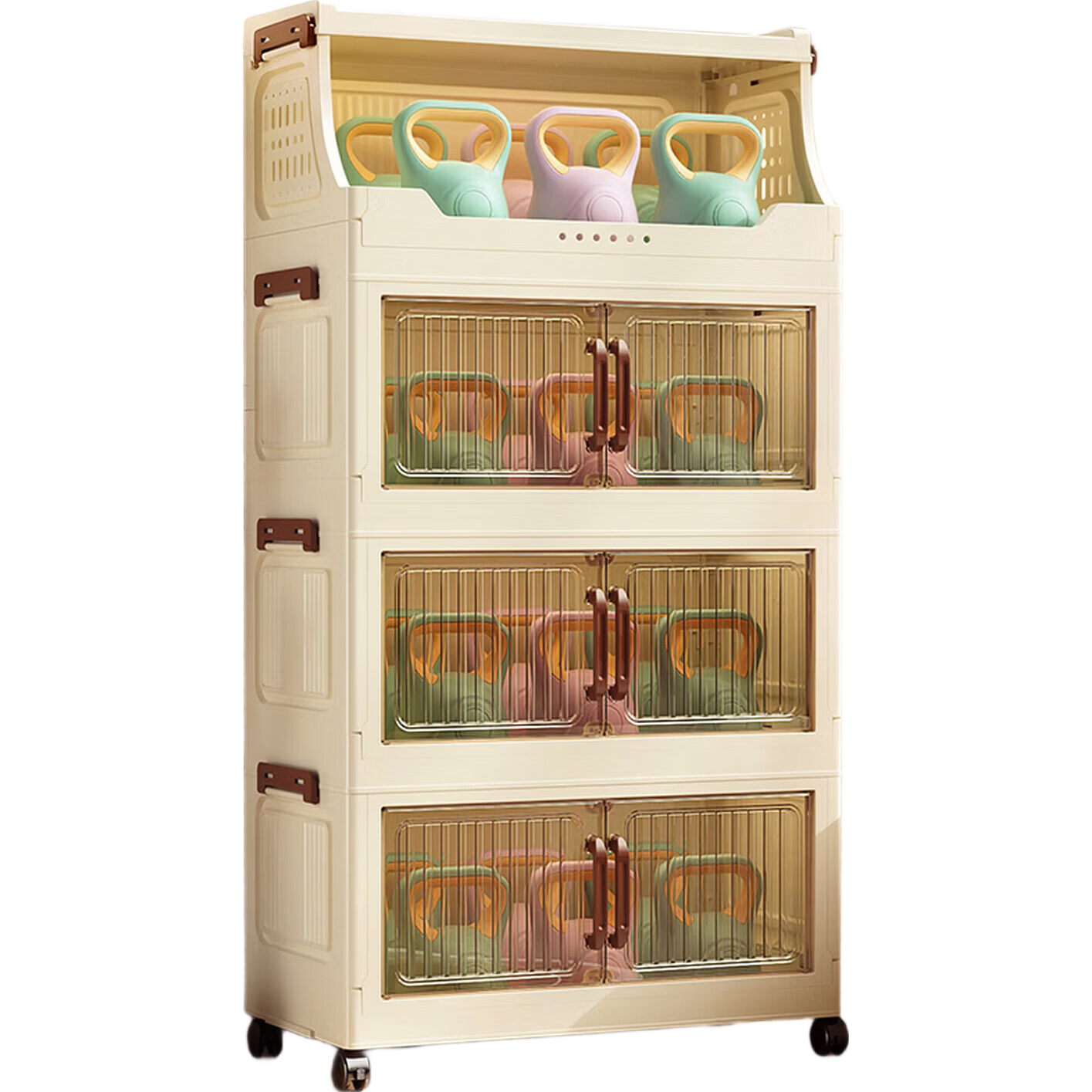 免安装折叠收纳柜客厅零食杂物开口柜卧室床头储物柜多层置物架子 40面宽【免安装/可折叠】 1层置物架+2收纳箱