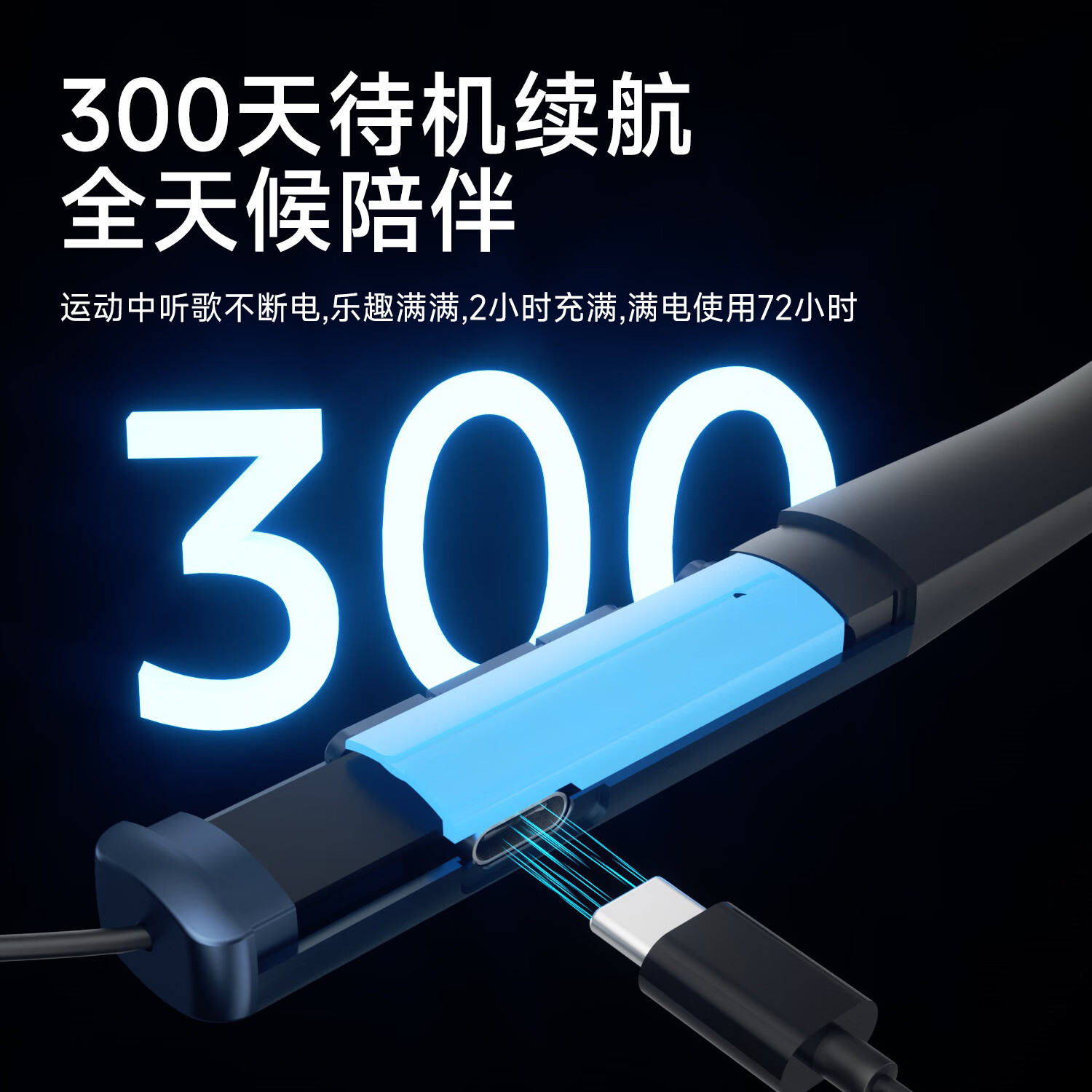 尼士顿一拖二+升级蓝牙】挂脖式无线蓝牙耳机超长续航立体重低音降噪耳机运动通话耳机G300 深空蓝