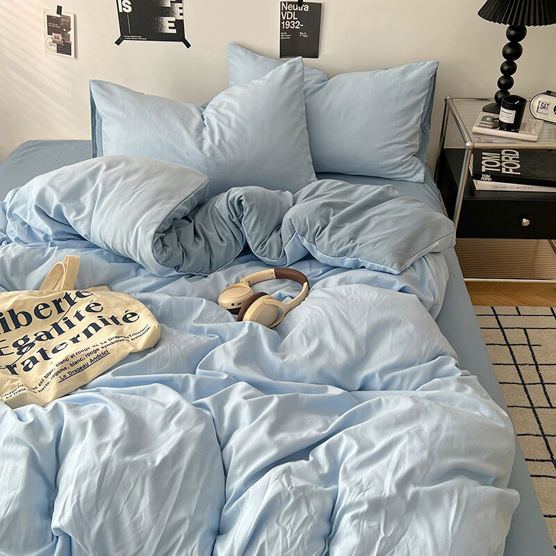 10A抗菌四件套学生宿舍三件套床单被套小清新套件 远天蓝 床单款 床四件套(被套200*230cm)