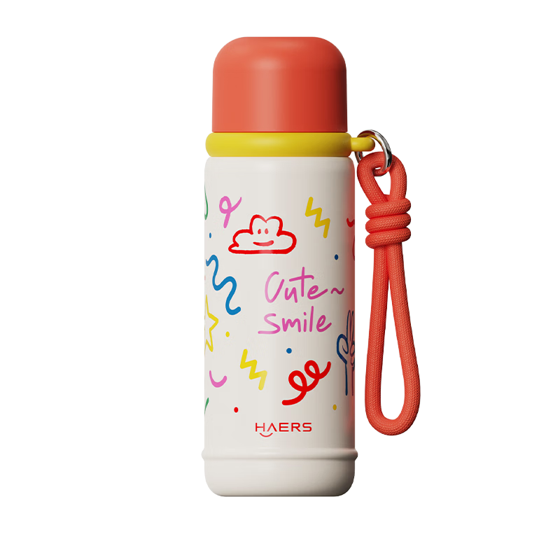 哈尔斯（HAERS）保温杯儿童6-12岁上学专用女生高颜值水杯吸管杯316L三饮水壶提绳