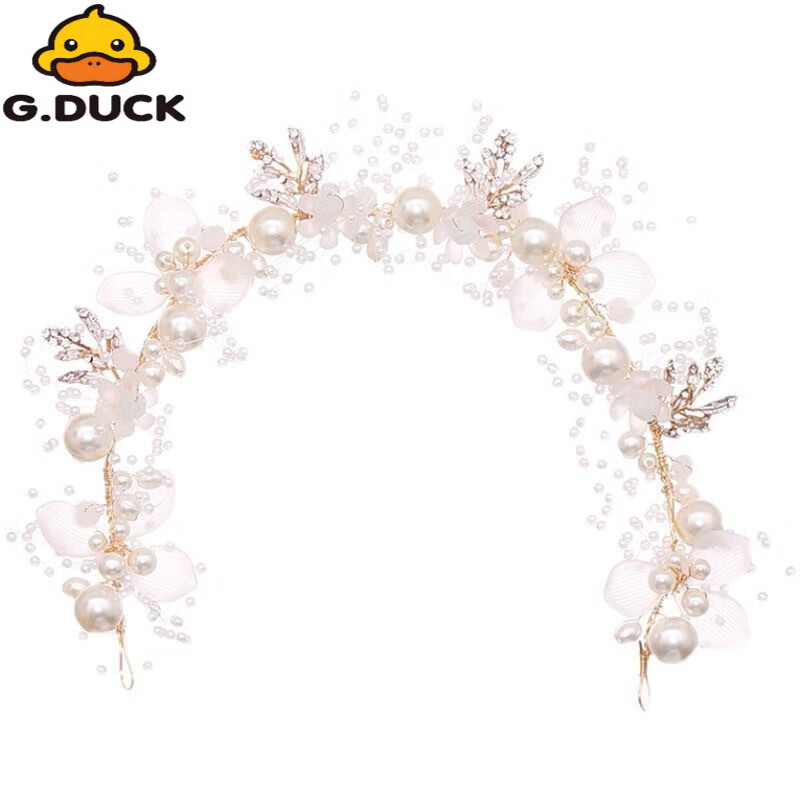 G.duck儿童头花饰品女童花环头饰小女孩花朵公主森女系韩国花童发饰演出 鹅毛单asx011+耳夹【款】