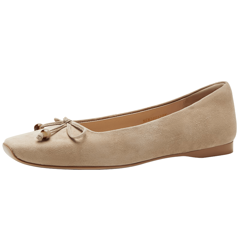 NINE WEST/玖熙左岸蝶影蝴蝶結(jié)方頭單鞋女淺口芭蕾舞鞋 NF638012SK 杏色 37