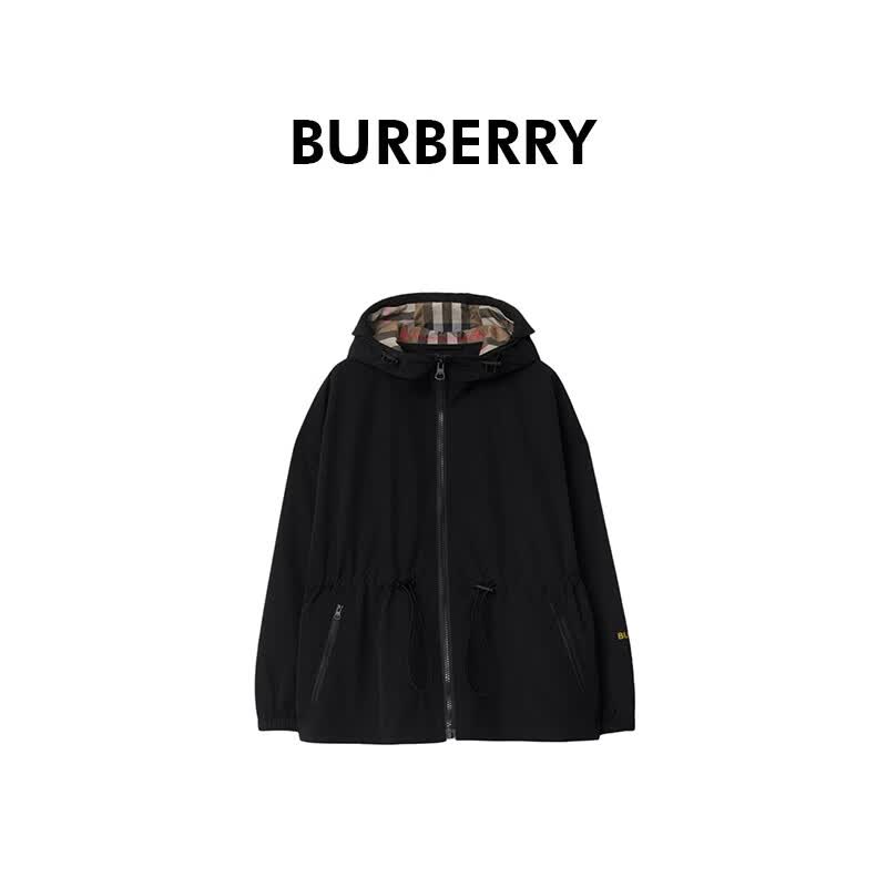 BURBERRY巴宝莉女士黑色聚酯纤维字母印花抽绳连帽夹克81136541 8