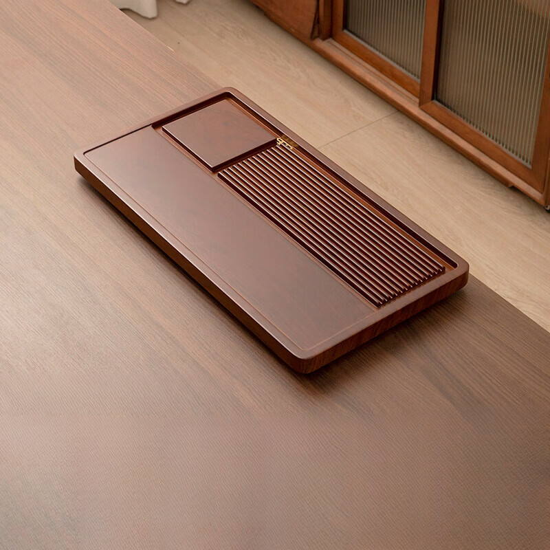 GERTHRON德国茶盘实木家用电木新款干泡小茶台托盘整块办公室功夫茶具排水 黄花梨色【品益60*32】