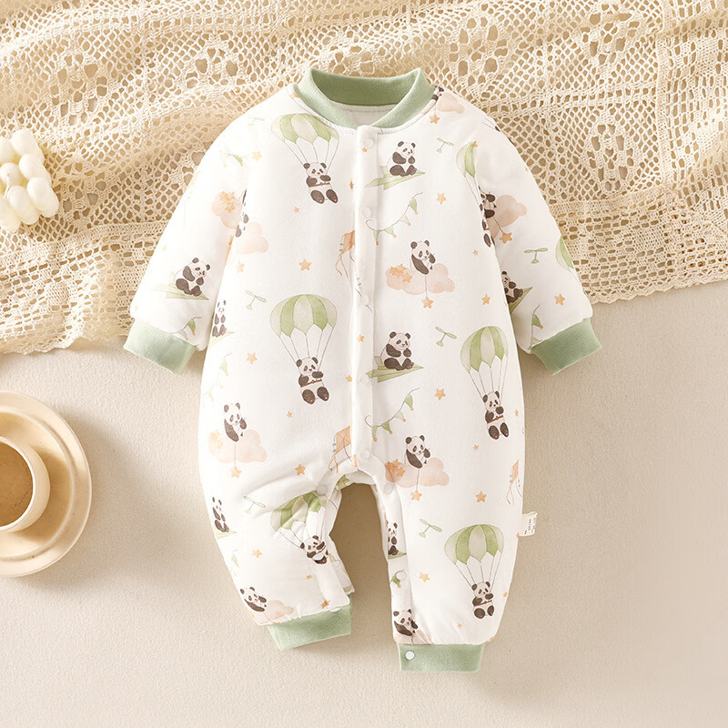 婴幼儿150克夹棉连体衣秋冬季保暖男女宝宝加厚哈衣爬服外出冬装 雨伞小猫【150克夹棉连体衣】 59cm 59码 适合身高52-59cm