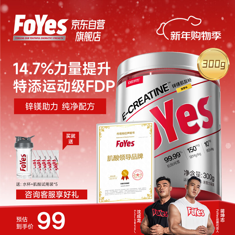 Foyes快充锌镁肌酸粉一水肌酸99.9%高纯度马拉松健身提升爆发300g菠萝