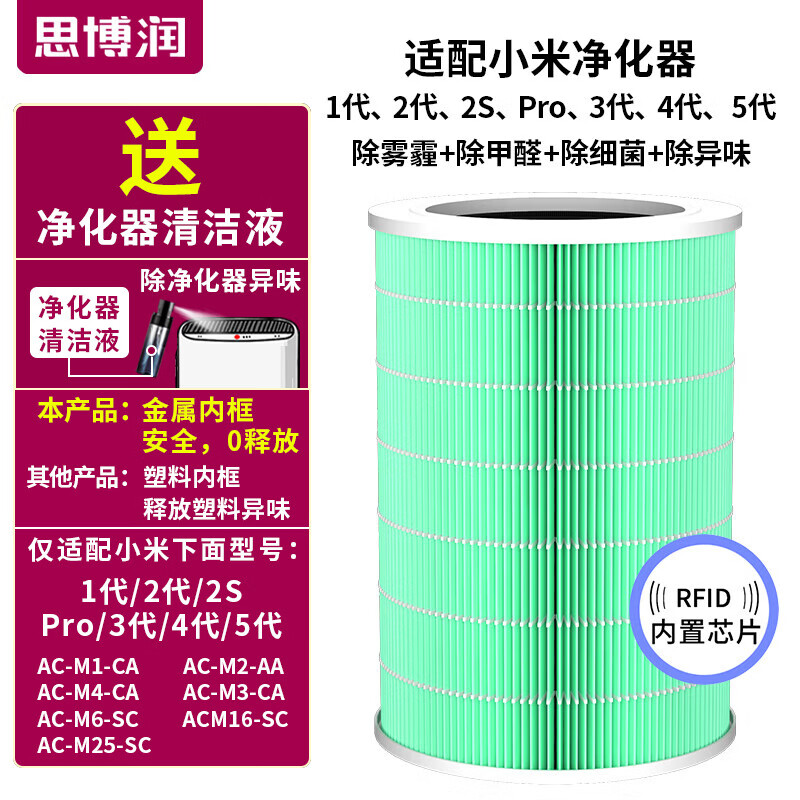 思博润适用米家小米空气净化器滤芯1代/2代/3代/2s/Pro/4代/5代滤芯除雾霾、除醛、除异味、除细菌过滤网