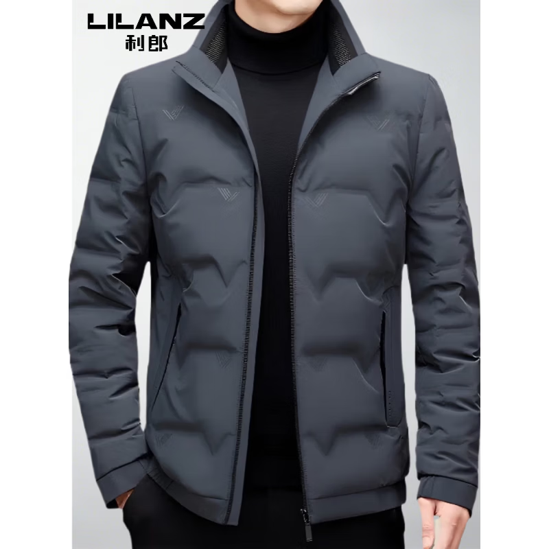 LILANG鹅绒服男冬季新款高端鹅绒立领保暖中年短款男装外套 灰色 3XL 190