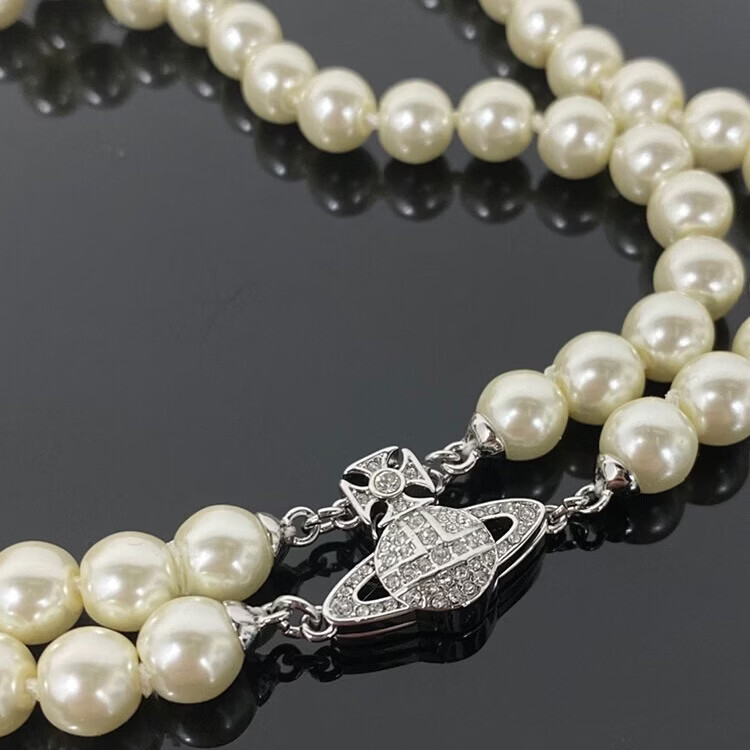 薇薇安西太后新年礼物Vivienne经典土星女珍珠项链轻奢高级感吊坠锁骨链送女友 银色双层土星项链