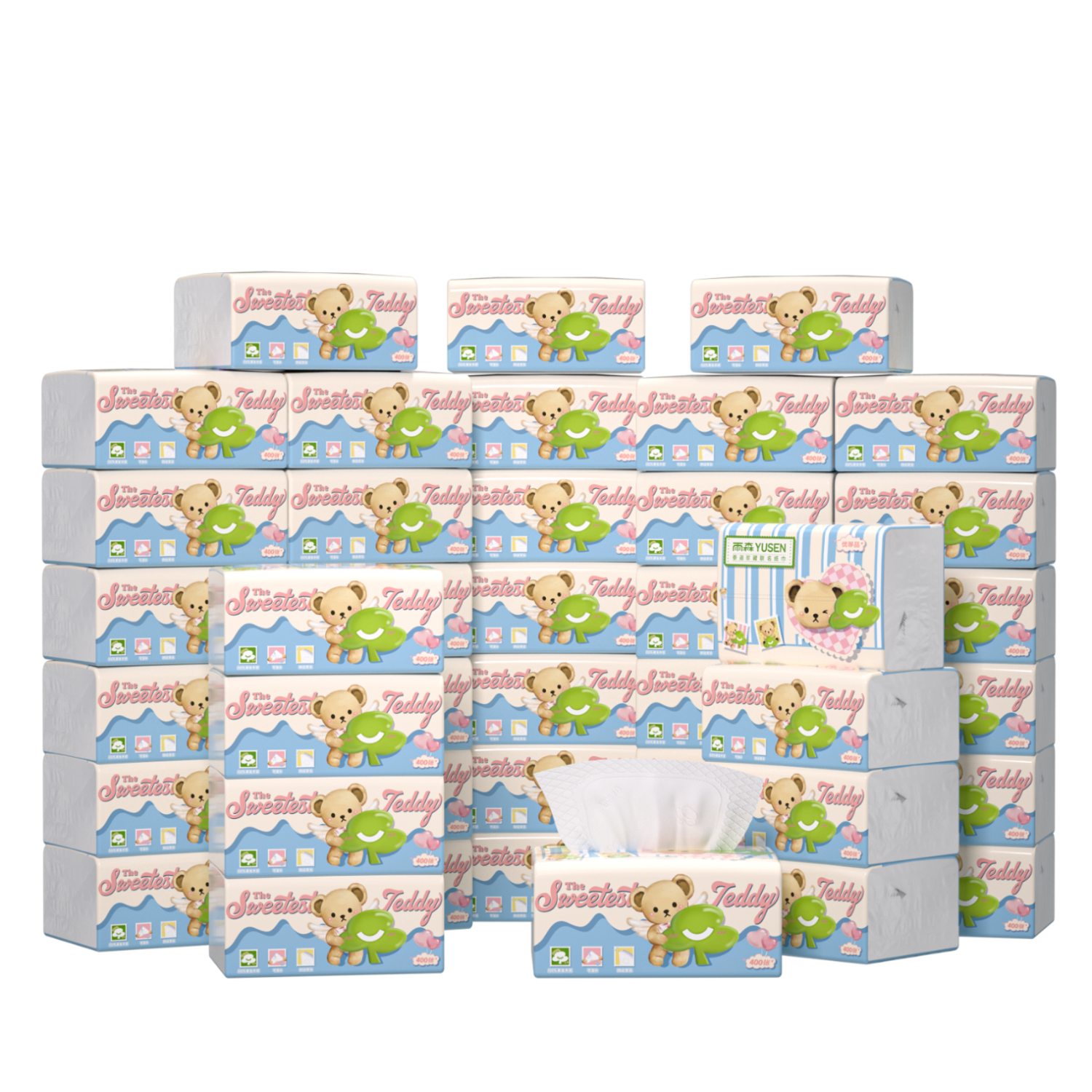 雨森（YUSEN）泰迪珍藏 抽纸 4层400张*40包M码 可湿水纸巾 餐巾纸抽 整箱批发