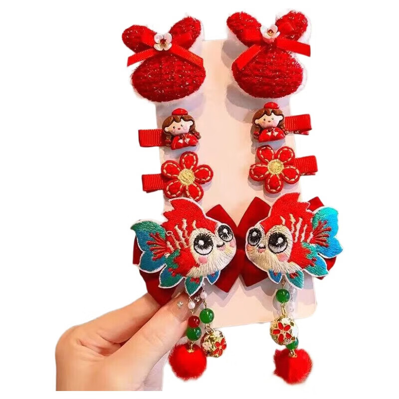 【严选百货】2025新年儿童发夹红色蝴蝶结宝宝刘海侧边夹女孩头饰 2套#绒毛蝴蝶+花朵仙女