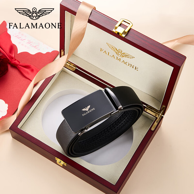 FALAMAONE高档男士皮带头层软牛皮真皮情人节裤腰带生日礼物送老公男友父亲 pd830/细纹头层皮【实木礼盒】 120cm 改尺寸联系客服或下单备注