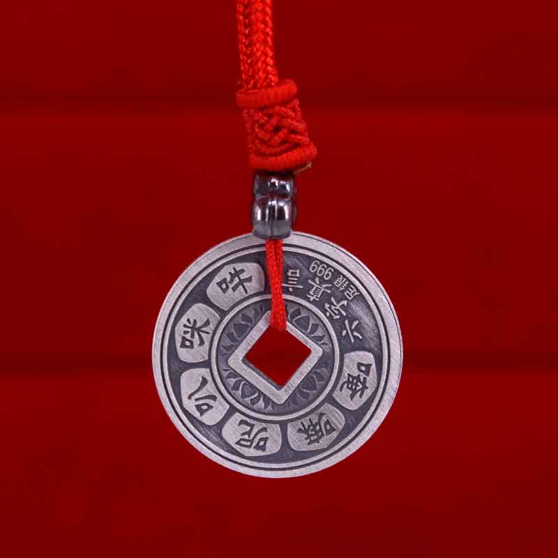 纯已久银饰999足银吊坠六字真言吊坠唵嘛呢叭咪吽挂饰复古吊坠男女款