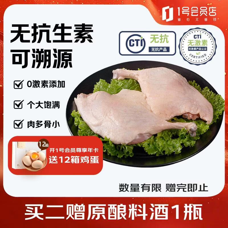 1号会员店 无抗鸭腿 出口级品质新鲜健身鸭大腿肉生鲜食材鸭货卤味 净重2斤