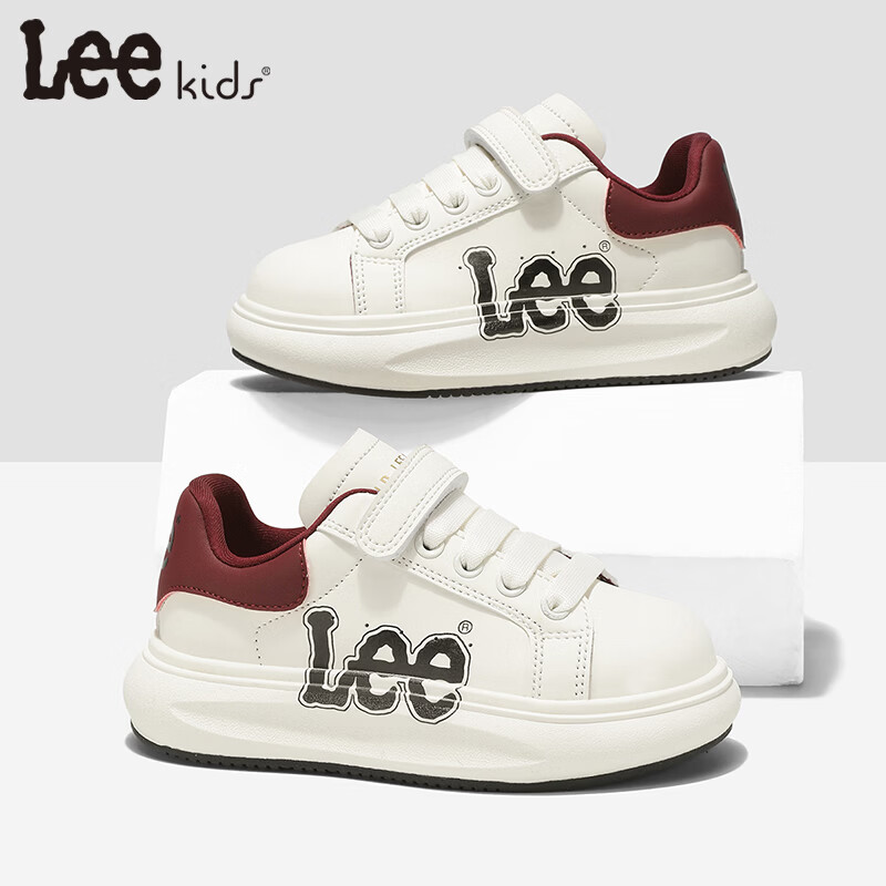 Lee童鞋春季新款儿童跑步鞋女童百搭休闲运动鞋小白板鞋男大童 米红 35 【建议脚长210mm】