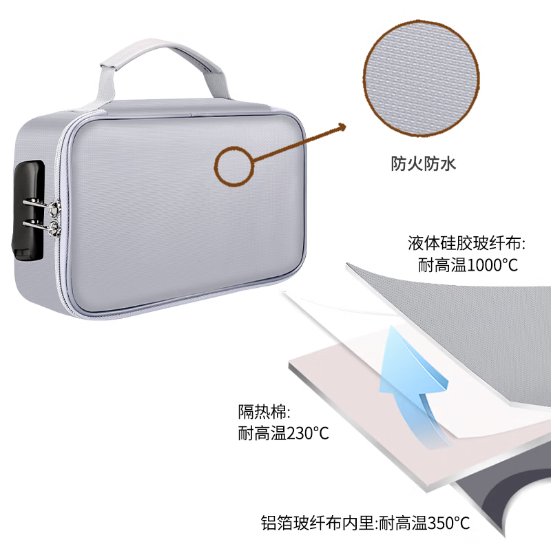 ENGPOW防火防水A4证件收纳包袋带锁大容量证件证书护照毕业证房产证 银灰色小号带锁证件包24*15*8cm