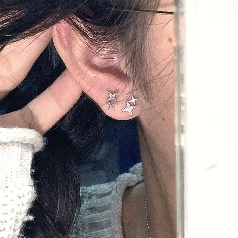 KZD老凤凰磁吸免打孔星星耳钉无需耳洞耳饰小巧精致高级感气质四星芒 闪耀四芒星【一对】 磁吸耳夹【无需耳洞】