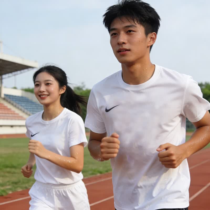 耐克（NIKE）情侣运动装短袖T恤 DRI-FIT冰丝速干跑步健身训练服透气休闲上衣 右标款白色男女同款 单件 S/165