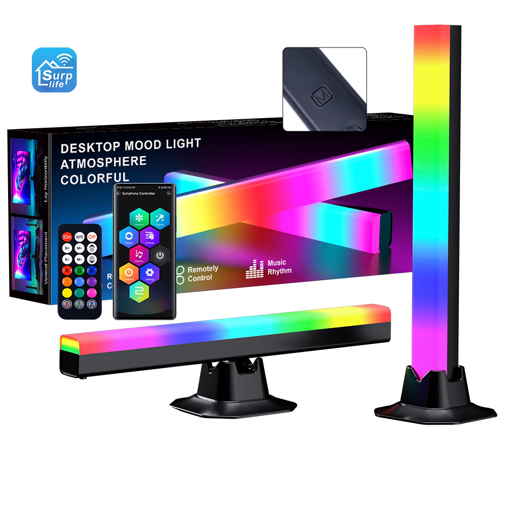 维亿曼 app氛围灯RGB电脑桌面拾音灯蓝牙电竞音乐感应灯背景幻彩灯 APP-氛围灯（1对）新款