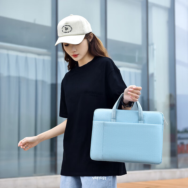 【严选百货】新款笔记本电脑包手提公文包男女商务通勤时尚百搭潮 小号浅蓝色