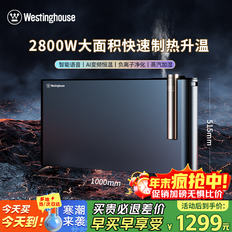 西屋（Westinghouse）大功率石墨烯取暖器客厅加湿取暖器欧式快热炉对流节能轻音电暖气片家用电暖器无光烤火炉WTH-916Y