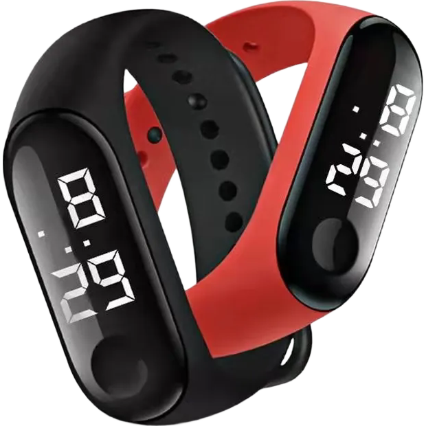 智能手表配件休闲运动电子手环手表夜光防水情侣男女学儿童手表硅胶手环 黑色